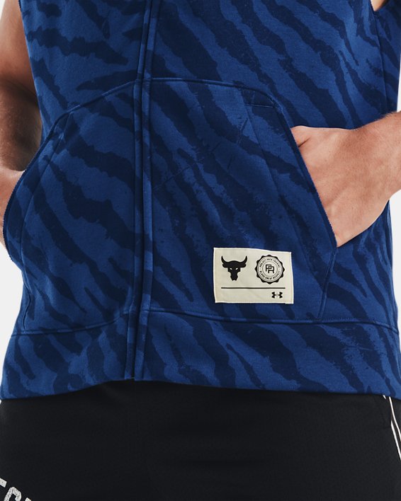 Haut sans manche imprimé et entièrement zippé Project Rock Rival Fleece pour homme, Blue, pdpMainDesktop image number 6